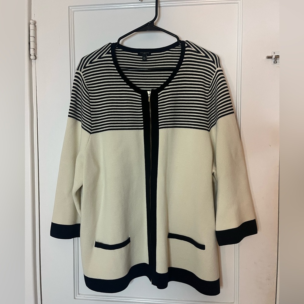 Talbots Black and Cream Striped Cardigan